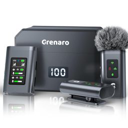 GRENARO P11 Professional Noise Reduction Wireless Mic for YouTube with 30H Charing Case, Mic Wireless with Display Receiver and 100-meter Range, Receiver Compatible with Camera/iPhone/Android image 1