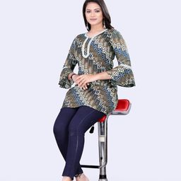 shree aksharam trends Aksharam Trends Presents Printed Rayon Fabric Tunic with Lace Boarder Pattern (AK-1330 R Tunic Lace Boarder Blue M) image 4