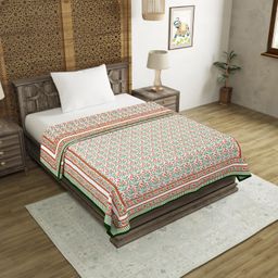 BLOCKS OF INDIA Hand Block Printed Cotton Single Size Reversible Malma Dohar For Summer (Red Green Jaal, 200 Tc) image 3