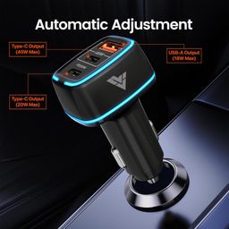 dr vaku DR VAKU® 65W Car Charger Triple Port Output Fast Charging Type C PD 45w + 20w + 18w QC 3.0 for iPhone 15/14/13 All Series & Android Phones with 1 Meter Type C to Lightning Data Cable (Charger+Cable) image 5