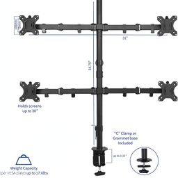Jin Office Four Monitor Stand with 13-32" Support| 8 kg Weight Cap. Per Monitor| Four Monitor Arm| Tilt and Rotation Feature | 3 Years Warranty (Black) image 3