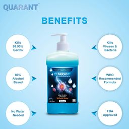 QUARANT 80% Alcohol Based Instant Hand Sanitizer Pump, Kills 99.9% Germs, WHO Recommended Formula & FDA Approved, 500 ML (Pack of 1 Bottle) image 2