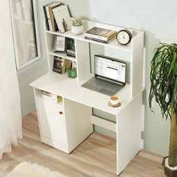 ABOUT SPACE Wooden Study Table with Hutch & Bottom Storage - Office Desk - Office Table for Laptop, PC-Engineering Wood Working, Drawing Computer table Table for Home (White - L 100 x B 50 x H 134 cm) image 5