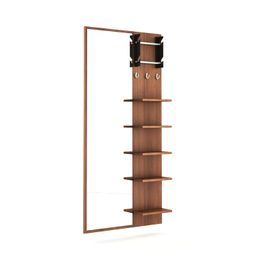 designfit Engineered Wood Wall Mount Dressing Rectangular Framed Table Mirror With Shelves, Bangle Holder & Hooks (Walnut) image 4