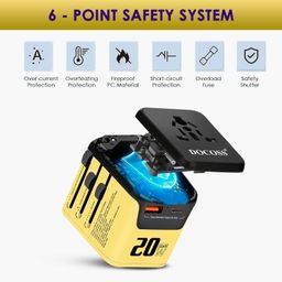 Docoss Fast Charging Universal Travel Adapter International All-in-One Adapter with Type C,QC 3.0,W/3.1A Universal Adapter for UK,US,EU-Universal Plug Power Adapter(Yellow-Black) image 3
