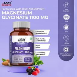 the body reserve Magnesium Glycinate Supplement - 60 Veg Tablets, 1100mg Per Serving, High Absorption Chelated Form - Muscle & Nerve Health, Relaxation for Men & Women image 2