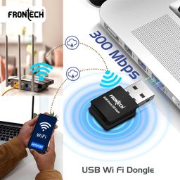 FRONTECH WiFi Dongle 300 Mbps Mini Wireless Network USB Wi-Fi Adapter for PC, Desktop, Laptop | Advanced WPA/WPA2 Security Standards, (0842, Black) image 2