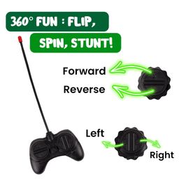 Gooyo DB2060 Rechargeable 360° Rotating & Rolling Small Stunt Car Toy with USB Cable & Remote Controller | Green Color, Power Source: Lithium Battery in Car (Included) image 2