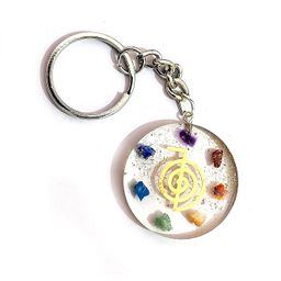 astroghar Chakra Crystal Chips Cho Ku Rei Symbol Orgone key Chain key Ring image 1