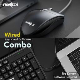 FRONTECH Wired Keyboard and Mouse Combo | Membrane Keys with Retractable Stands | USB Plug & Play | Ergonomic & Comfortable Design | 1 Year Warranty (KB-0012, Black) image 2