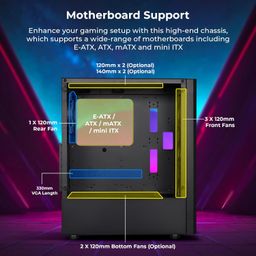 ZEBRONICS APEX Premium Gaming Cabinet/Case, Full-Tower, Supports E-ATX | ATX | mATX | ITX, AIO Upto 360mm, 4 Built-in ARGB Fans, Tempered Glass, USB 3.0, Magnetic Dust Filter image 3