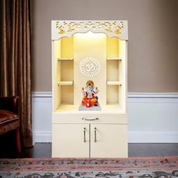 alpine willow 2X4 Ft Wooden Temple I Mandir for Home I Pooja ghar I Corian Design Temple I Big Temple for Home I Pooja Mandir Unit I Devghar with LED Light (Frosty White) (TP-018) image 3