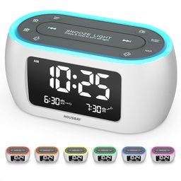 HOUSBAY Glow Small Alarm Clock Radio for Bedrooms with 7 Color Night Light, Dual Alarm, Dimmer, USB Charger, Battery Backup, Nap Timer, FM Radio with Auto-Off Timer for Bedside (White) image 1