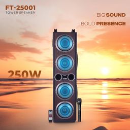 iNFiRe 250W Bluetooth Tower Speaker with USB, FM, Karaoke, AUX, Music System for Home FT-25001 | Wooden Cabinet Dual Subwoofer Speaker with Echo Sound | Remote Controlled Display (Black) image 2