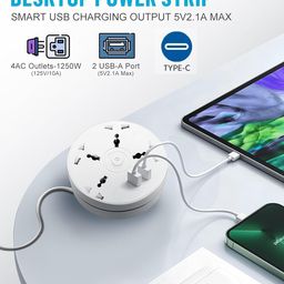EMBOX Rotary Extension Board with USB C USB A Extension Board with Switches Universal Sockets LED Indicator-5 mtr Extension Cord, Multi Plug Socket with Safety Shutter(4 Sockets + 3USB Retractable) image 3