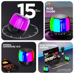 Dubstep Pop 650 Wireless Speaker with 15 Hrs Playtime, 52mm Dynamic Driver, Multiple RGB Lights, TWS Pairing, 6 W Output (Black) image 3