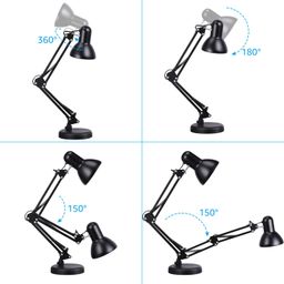 TORCHSTAR Metal Swing Arm Desk Lamp, Interchangeable Base Or Clamp, Classic Architect Clip On Table Lamp, Multi-Joint, Adjustable Arm, Black Finish (UL Plug) image 5