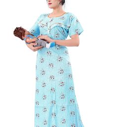 ankona Feeding Nighty in Pure Fine Cotton with Buttons on Neck for Comfortable Wearing & 2 Side Zips for Feeding Purpose. image 3