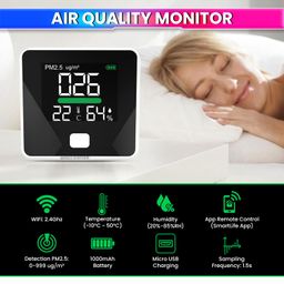 amiciSense WiFi PM2.5 Air Quality Monitor with Temperature & Humidity Sensor | Portable Real-Time AQI Compatible with Smartlife App image 2