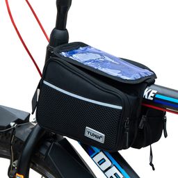 Yumin Polyester Bicycle Double Sided Handlebar Front Frame/Tube Bag with Waterproof Touch Screen Bicycle Pouch Mobile Phone Holder, Cycle Accessories, Black image 1