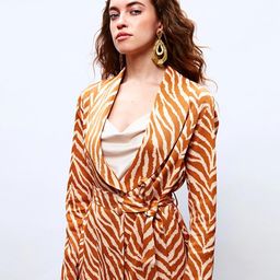 fashion gaiia Women's Notched Lapel Regular Fit Zebra Print Satin Blazer Set image 5