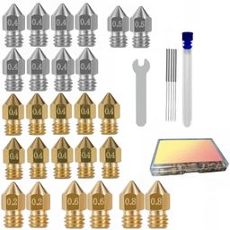 Serplex® 32PCS MK8 Nozzles for 3D Printer, 3D Printer Nozzles 0.2-0.8mm, Stainless Steel/Brass, Compatible with Ender 3/Ender 3 Pro Nozzle/Ender 3 Neo/Ender 3 Max/Ender 5 Pro/,/Ender 3 Neo/CR 10... image 1