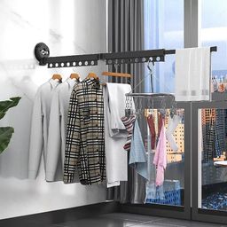 PIKFOS Clothes Drying Rack Wall Mounted with Suction Cup, Laundry Drying Rack with Towel Bar, Strong Load-Bearing Foldable Save Space Dry Racks image 4