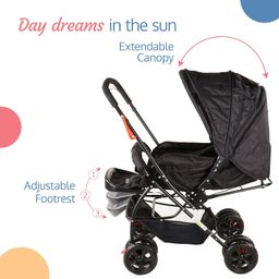 LuvLap Starshine Baby Stroller/Pram for 0 to 3 Years, New Born/Toddler/Kid, Lightweight, Adjustable backrest, 360° Swivel Wheel, Large Storage Basket, Reversible Handlebar (Black) image 4