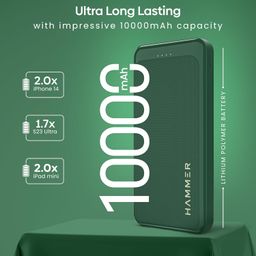 Hammer Ultra Charge 10000mAh 22.5W Power Bank 20W PD Fast Charging, 3 Output, 2 Input Ports Type-C/PD, Micro USB and Multiple Layers of Protection (Green) image 4