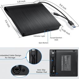 Ruhza External DVD Drive USB 3.0 Type-C CD Burner Portable CD +/-RW Drive DVD Player for ROM Rewriter Burner Compatible with Laptop Desktop PC Windows MacBook Linux Mac OS image 3