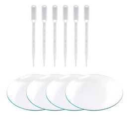 Labxport Borosilicate Watch Glass 50mm (4pcs.) & 3ml Polypropylene Graduated Pipette Droppers (6Pcs.) set for Science Experiments, Beaker Cover | for Essential Oils, Lab Use, Ink Filler, Crafts etc image 1