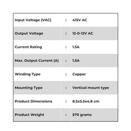 generic Agriwyz 1.5A Step-Down Transformer 415V to 12-0-12V AC | Dual Output for Versatile Use image 5