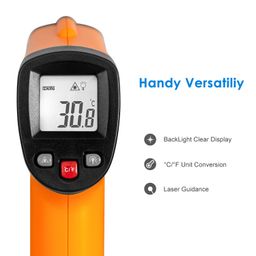 Helect Plastic Non-Contact Digital Laser Infrared Thermometer Temperature Gun With Lcd Display -58°F To 1022°F (-50°C To 550°C), Orange, Pack of 1 image 3