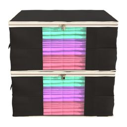 Kuber Industries Rectangular Leheriya Design Underbed Bag|Storage Organiser|Blanket Cover|Extra Large Size, Pack of 3 (Black)(Non-Woven) image 2
