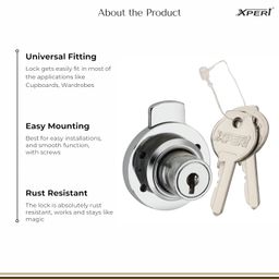 Xpert Round Multi Purpose Lock Pack of 4, Works as Drawer Lock with Key, Lock for Cupboard, Wardrobe Lock with Key, Cupboard Lock with Key, Lock for Drawer, almirah Lock, Cabinet Locks for Cupboard image 3
