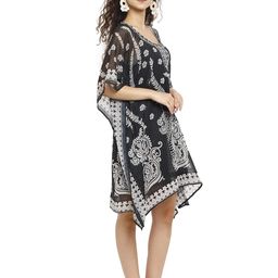 aditi wasan Women's Kaftan, Printed Airy Polyester - (Freesize, Black and White) image 1