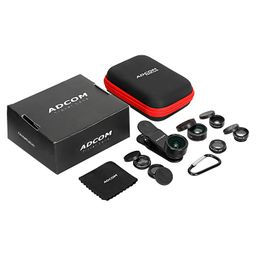 Adcom 8 in 1 Mobile Phone Camera Lens Kit for 0.36x, 0.63x Wide Angle Lens, 2X Telephoto, Kaleidoscope, Starburst, 198 Fisheye, 15x Macro Lens, CPL Universal Clip-On Cell Phone Travel Lens (Black) image 1