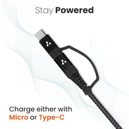 Ambrane 2 in 1 Type-C & Micro USB Cable with 3A Fast Charging Mobile Cable, 480 mbps Data Sync, Quick Charge 3.0, 1.5m Braided Cable, Compatible with All Type-C & Micro USB Devices (ABDC-10, Black) image 2