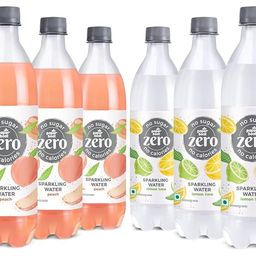 Paper Boat Lemon Lime Sparkling Water, Pack of 6, 600ml Each & Paper Boat Peach Sparkling Water, Pack of 6, 600ml Each image 1