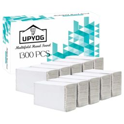 UPYOG M Fold Tissue Paper - 1300 Pieces | Multi-Fold Hand Towels | 10 Packs x 130 Sheets | Soft & Absorbent | White Folded Paper Towels image 2