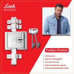 Link 12 Turn Main Door/Shutter Heavy Lock with 2 Key Stroke Lever Mechanism (106x135mm) – Nickel Chrome Plated, 5 Working Levers, Durable for Residential & Commercial Use (Silver) image 2