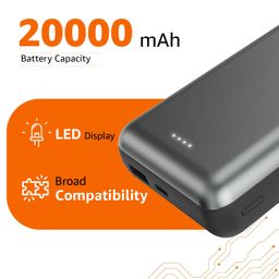 Amazon Basics 20000 mAh Power Bank | 22.5W Fast Charging | Dual Output & Input | Charge 3 Devices Simultaneously | for Smartphones, TWS Earbuds, Speakers, Tablets (Metallic Grey) image 2