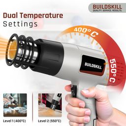 BUILDSKILL 1800W High Speed Heat Gun Machine | Dual Temperature 400°C - 550°C | Copper motor | Extra long nozzle for paint removing | shrink wrapping | DIY | Crafts | Packing | Safe & Durable image 5