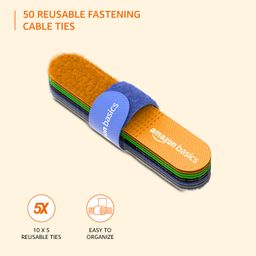 Amazon Basics Reusable Cable Ties Strap with Double Sided Hook & Loop Wire Organizer | 10.5 cm (Pack of 50) image 2
