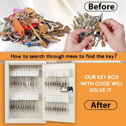 KYODOLED Key Cabinet, Locking Key Storage Box with Code, Wall Mount Combination Lock, 40 Key Hooks & Tags, White, 12.1" x 8.1" x 2.5" image 3