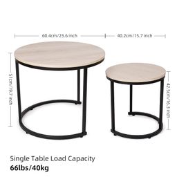 VOWNER Coffee Tables for Living Room - Small Round Set of 2, Center Table with Solid Wood Grain Table Top and Sturdy Metal Frame, Nesting Tables for Small Spaces, Easy to Assemble image 2