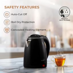 V-Guard VKP15 Prime 1.5 Litre Electric Kettle for Hot Water | Cool Touch Body | 2 Year Coverage By V-Guard |1500 Watt | Double Layer Outer Body,Plastic,Black image 5