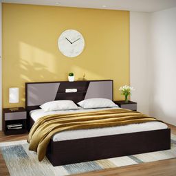 GODREJ INTERIO Bed, Hannah King Size Engineered Wood Bed with Box Storage, 1-Year Warranty, Cola-Rain, Prelaminated Particle Board image 1