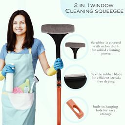 Kuber Industries 2-in-1 Multifunctional Mesh Cleaning Brush for Windows Net | Multipurpose Window Cleaner Double Sided | Expandable Brush/Wiper Mesh Cleaner for Car/Home | Orange & Green image 4