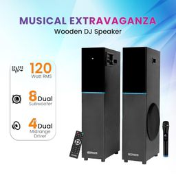 GIZMORE DT11500 120W Dual Tower Wooden Speaker with UHF Wireless MIC, Digital LED Display & RGB Lights, Volume & Bass Control, Karaoke and Party Speaker with Multiple Connectivity image 2